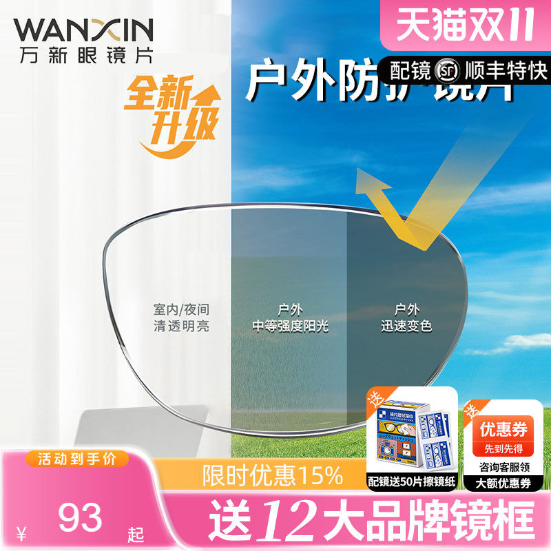 万新变色防蓝光镜片膜变室内户外防护变色近视眼镜片变灰色非球面