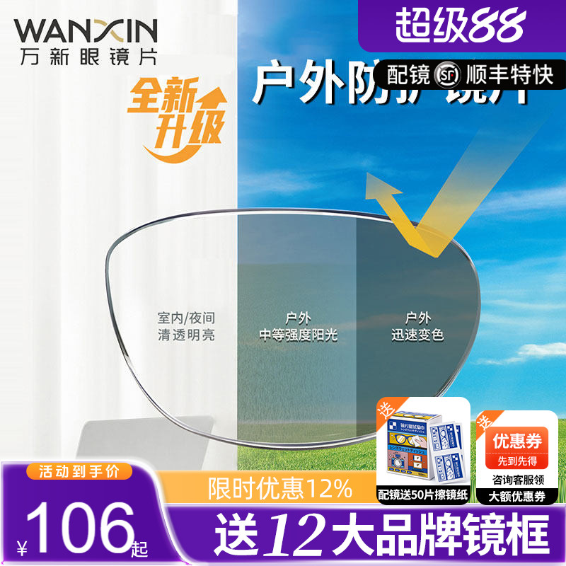 万新变色防蓝光镜片膜变室内户外防护变色近视眼镜片变灰色非球面