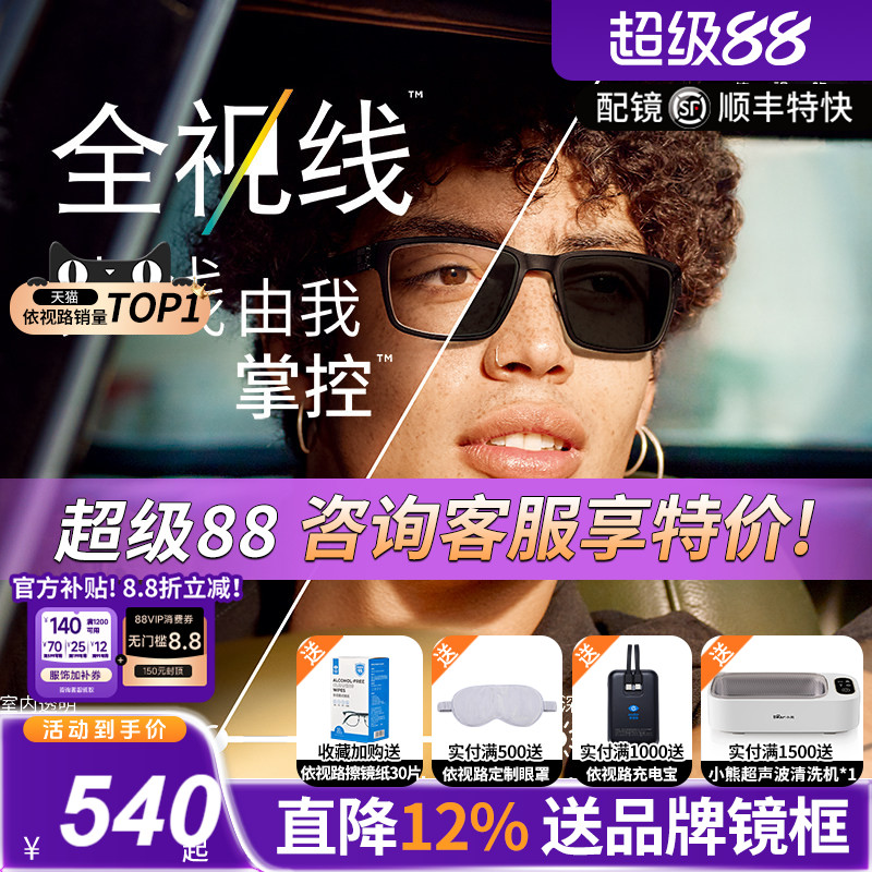 依视路新尚/炫镜系列彩色变色全视线变色近视眼镜片个性炫酷潮镜