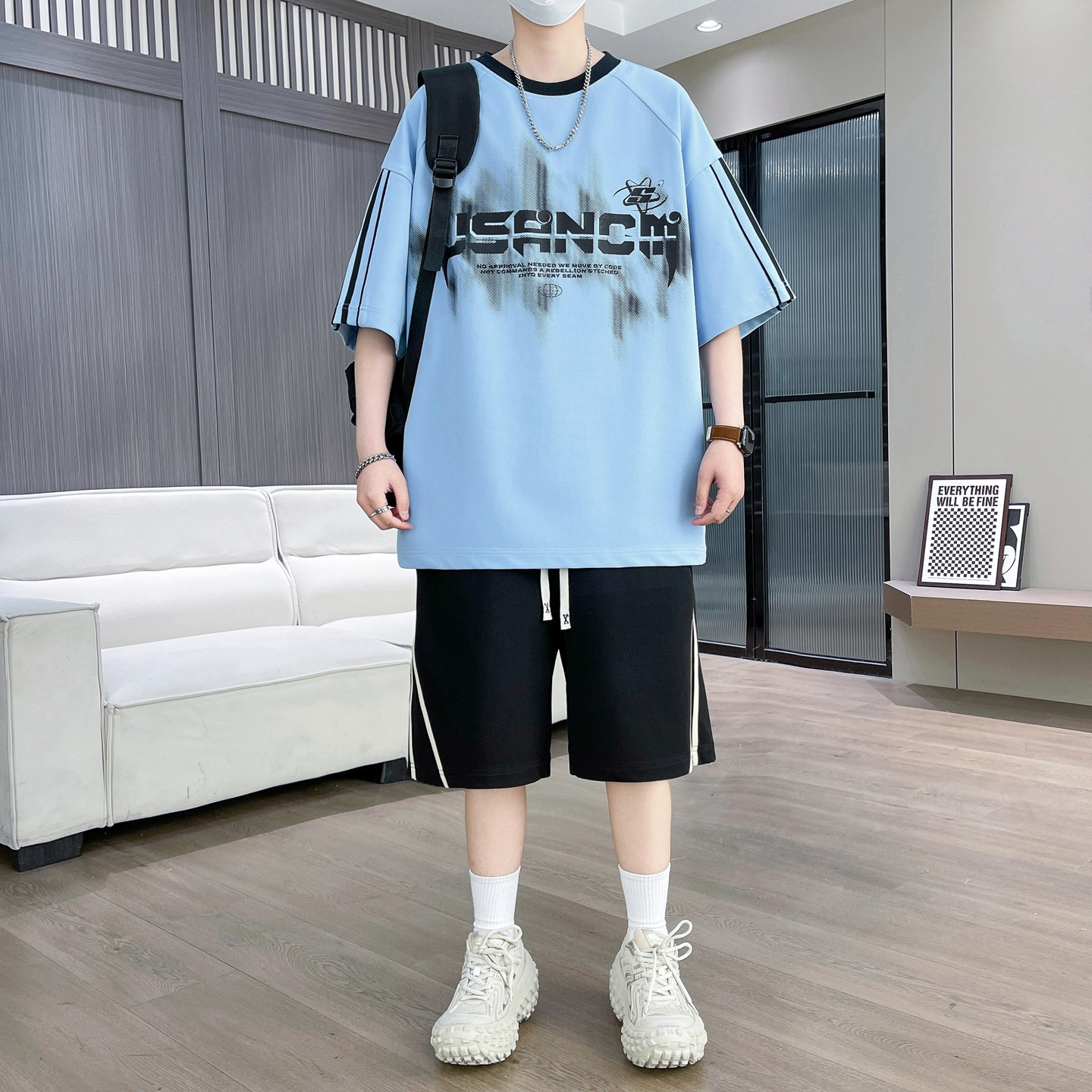 夏季运动服套装男孩青少年潮流帅气短袖短裤初中高中学生大童男装