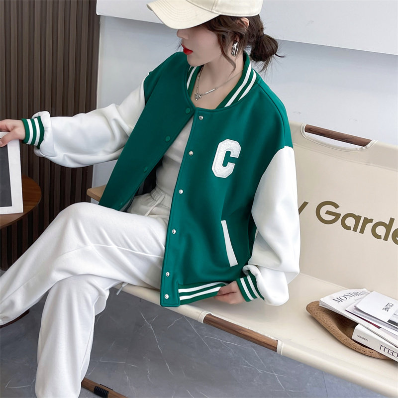 欧洲站2022春秋季新款欧货拼接撞色棒球服外套女宽松时尚夹克上衣