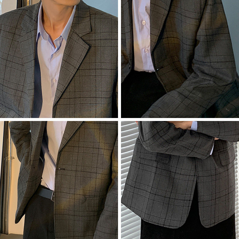 西装外套男休闲ins潮牌宽松格子B西服秋季青少年韩版痞帅潮流上衣,男装,休闲西服,淘宝优惠券,粉丝福利购,淘宝优惠卷