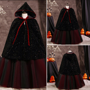 万圣节披风儿童服装 男女童公主裙宝宝斗篷cosplay女巫外出披肩