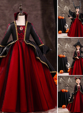 万圣节服装女童女巫装扮舞会cosplay黑色吸血鬼皇后公主裙连衣裙