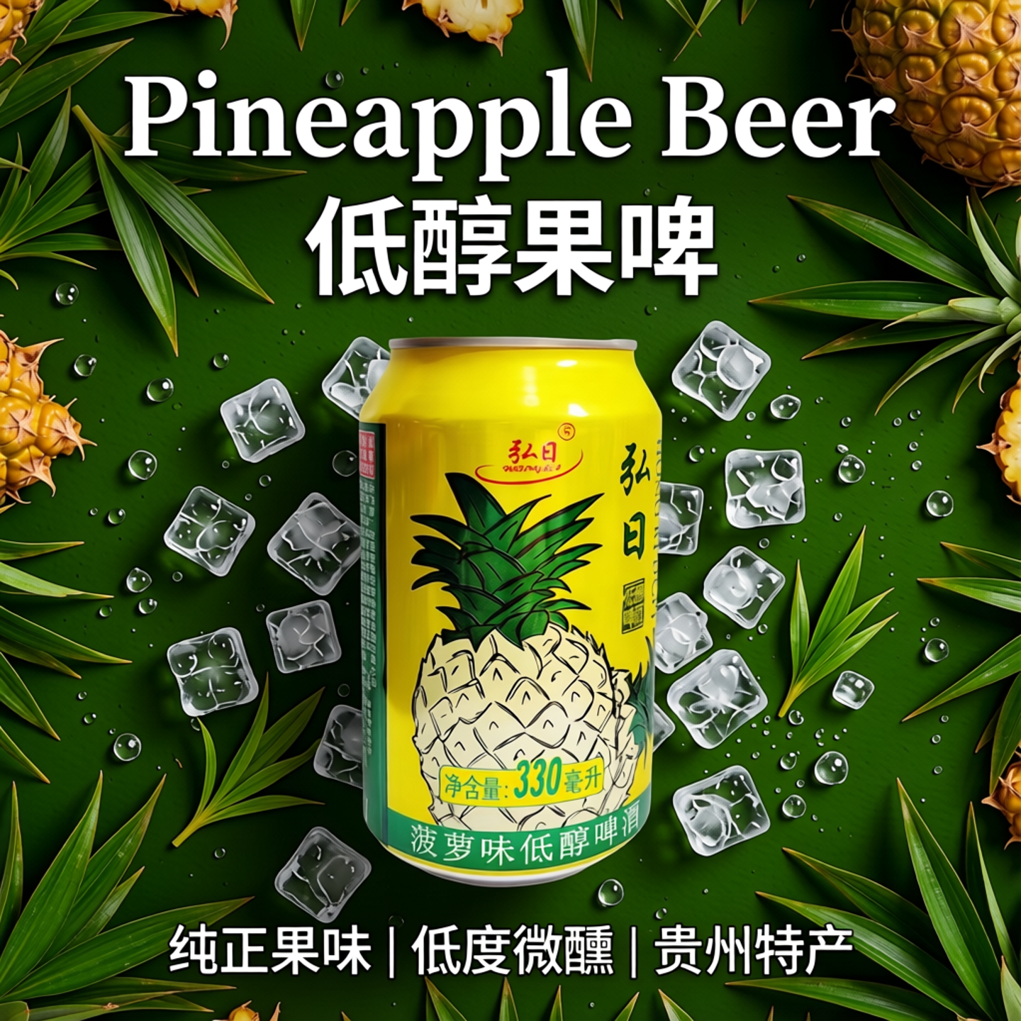 5.20日期贵州罐装弘日低醇含酒精非广式菠萝啤酒330ml果啤低醇酒