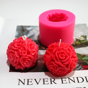 立体玫瑰花球模具 diy香薰石膏模具 玫瑰蜡烛模具 大绣球硅胶模具