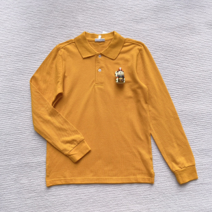 清货了 男童基础款黄色纯棉网眼棉polo翻领休闲修身长袖打底衫T恤
