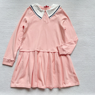 160 170清货了 女大童学院风海军领春秋款珠地网眼棉长袖连衣裙