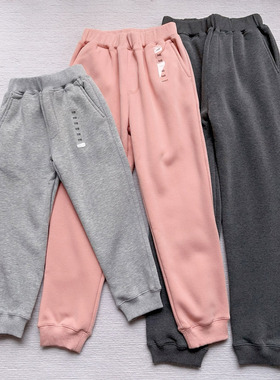 库存清货U家同款男女童款粉灰色羊羔绒休闲运动长裤 110 140 150