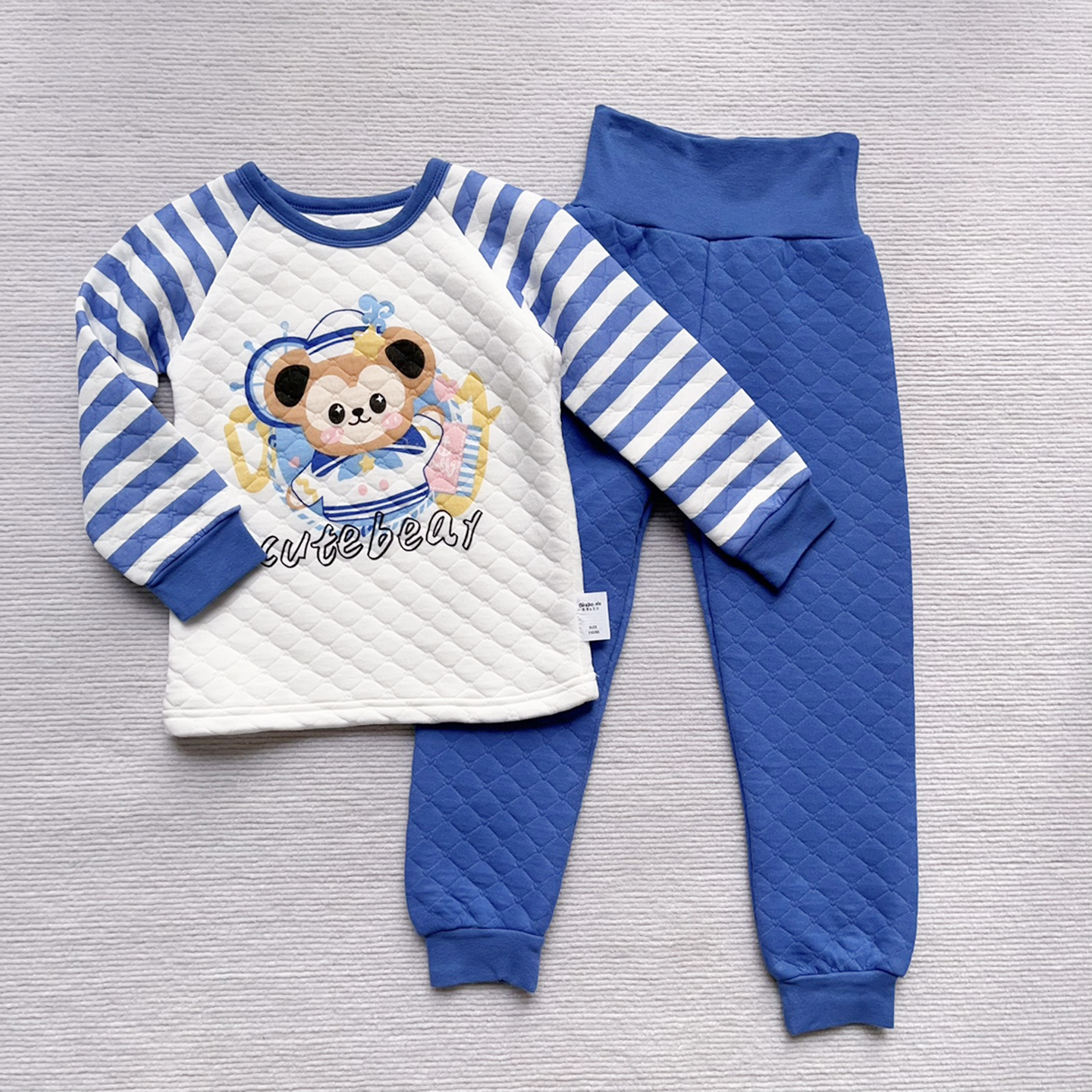 空气棉卡通圆领长袖护肚高腰长裤