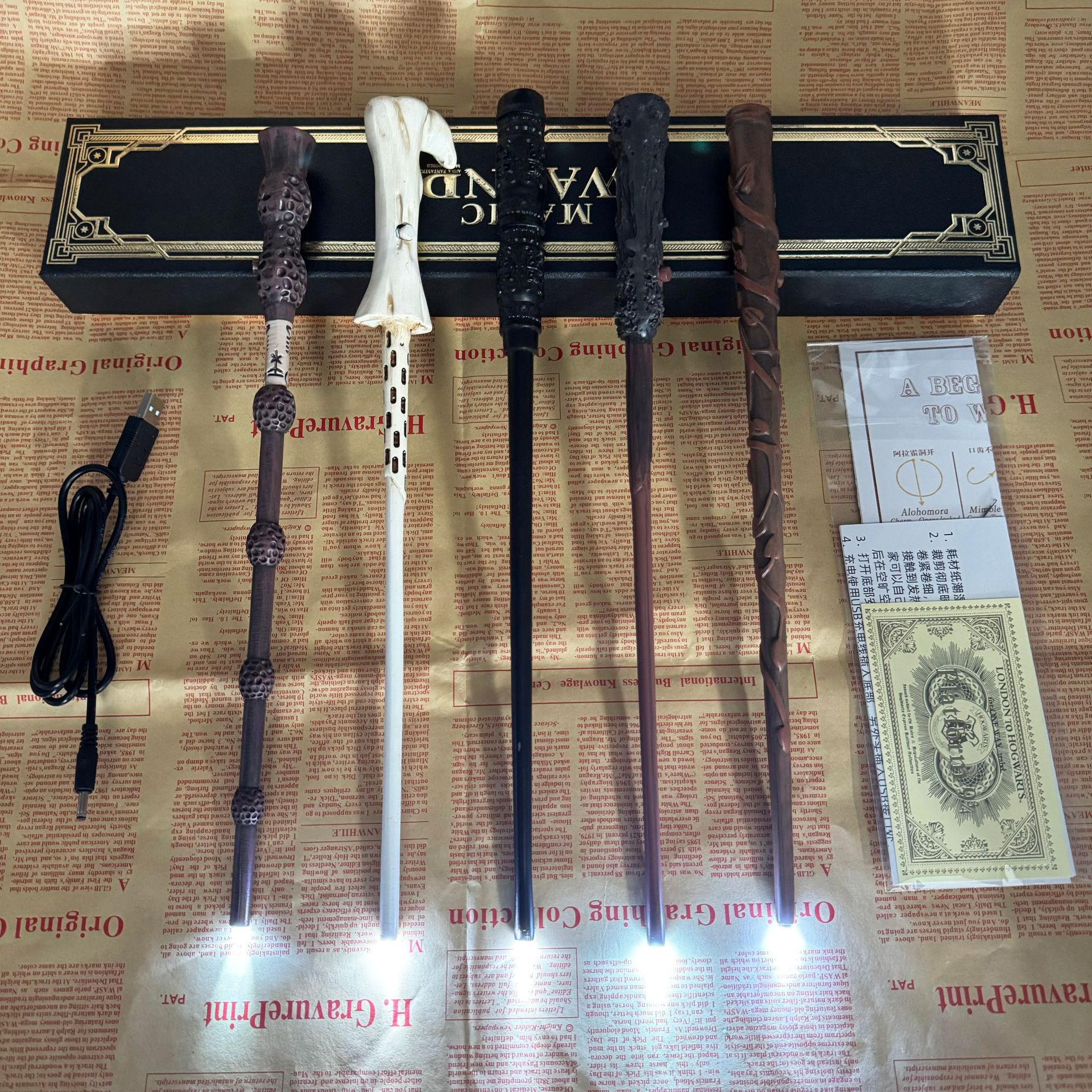 充电款 哈利波特发光魔杖魔法棒法杖手杖权杖带灯玩具道具周边