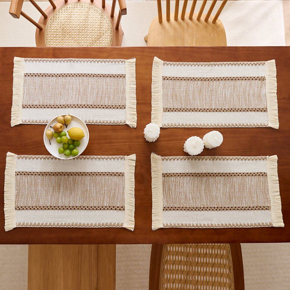 北欧风餐垫棉麻风拼色编织流苏餐布圣诞节派对餐桌垫布装饰餐DD22