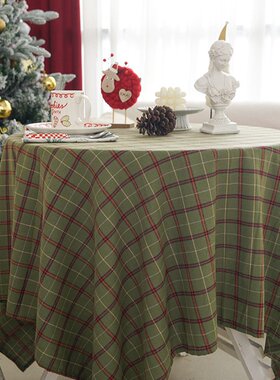 圣诞节桌布高端绿色经典格纹氛围感餐桌台布宴会布置甜品台桌DD58