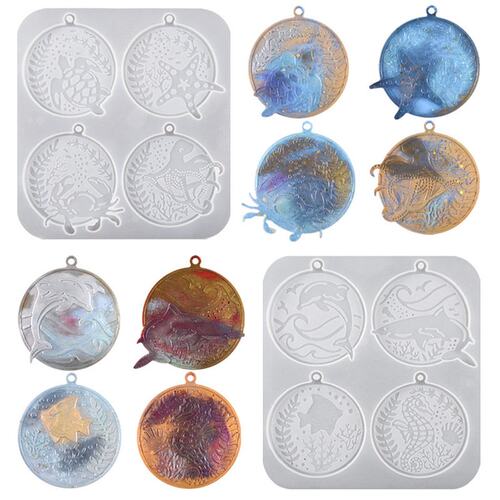 diy水晶滴胶树脂海洋动物挂牌海龟海豚海星海马饰品挂件硅胶模S28