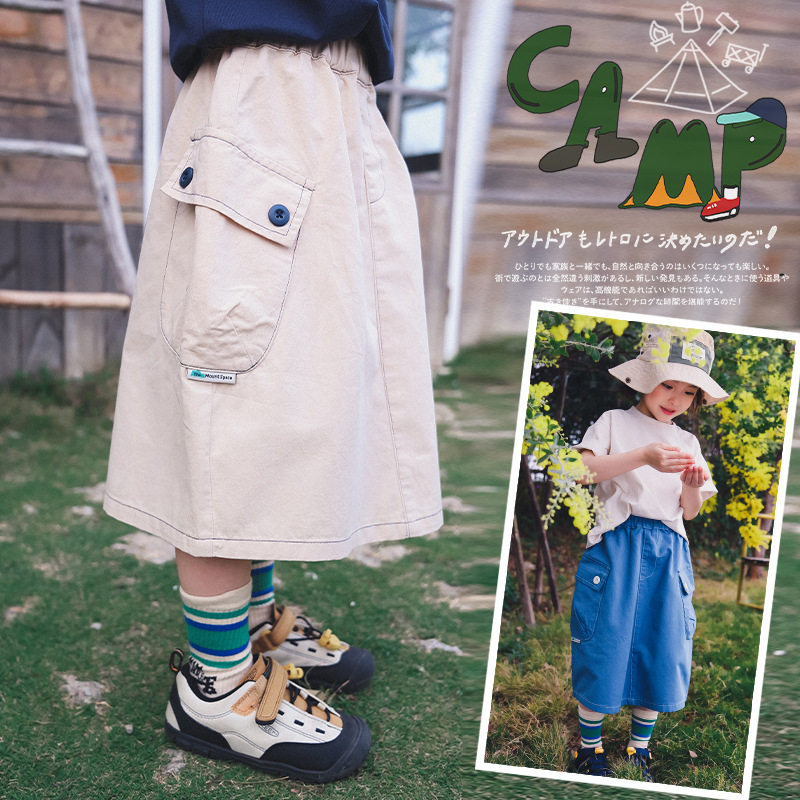 山系风女童工装半身裙2026夏季新款全棉斜洗皱宝宝休闲百搭裙子