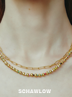 SCHAWLOW肖洛金珠拼接项链彩色宝石串珠高级气质颈链女锁骨链