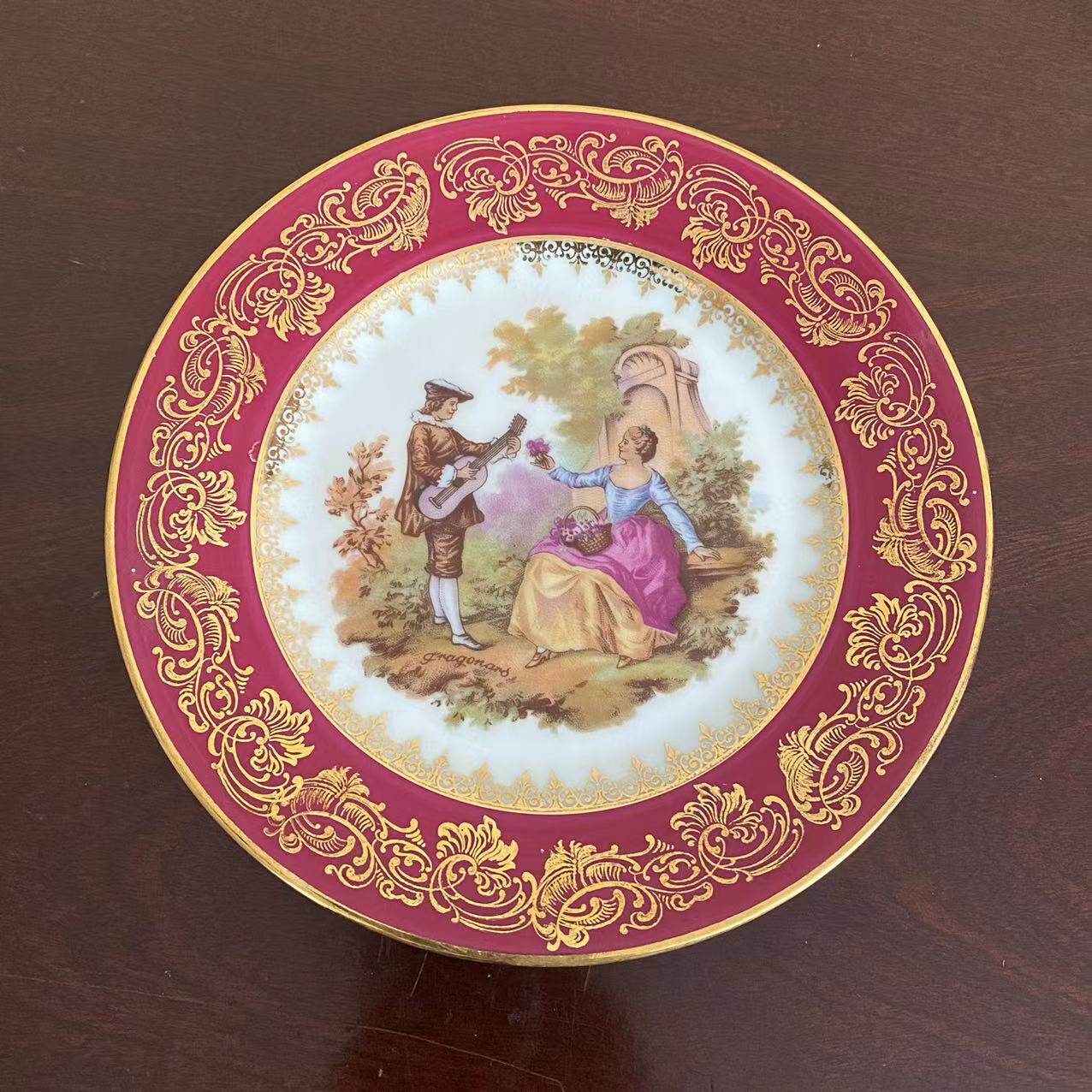 Limoges 利摩日 法国皇家瓷器西洋洛可可收藏碟 描金人物装饰盘