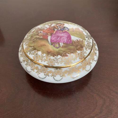 Limoges 法国利摩日 中古描金西洋人物装饰首饰罐 化妆盒 瓷盖盒
