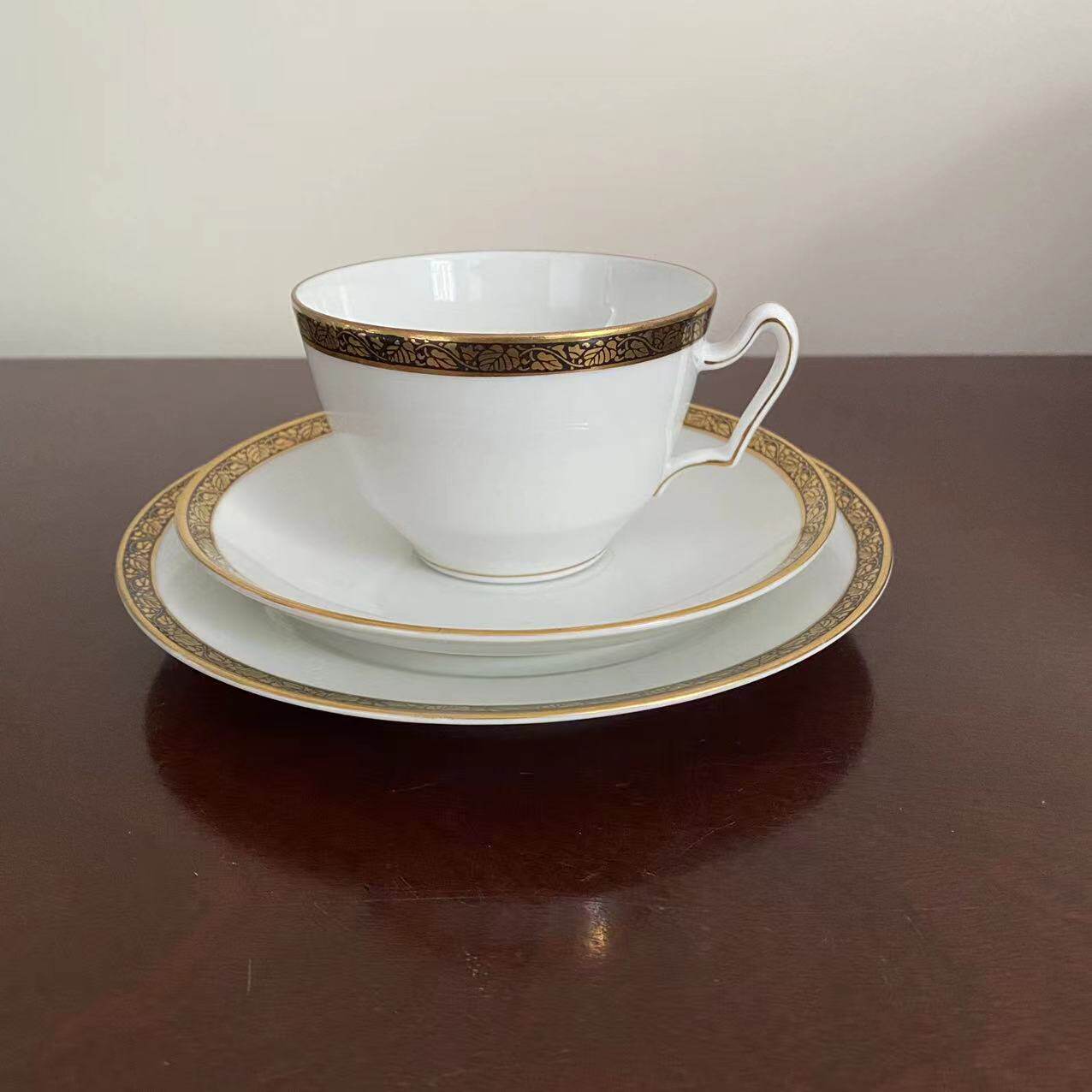 则武 Noritake 早期日本古董收藏茶杯 钴蓝描金咖啡杯 糖碗奶壶