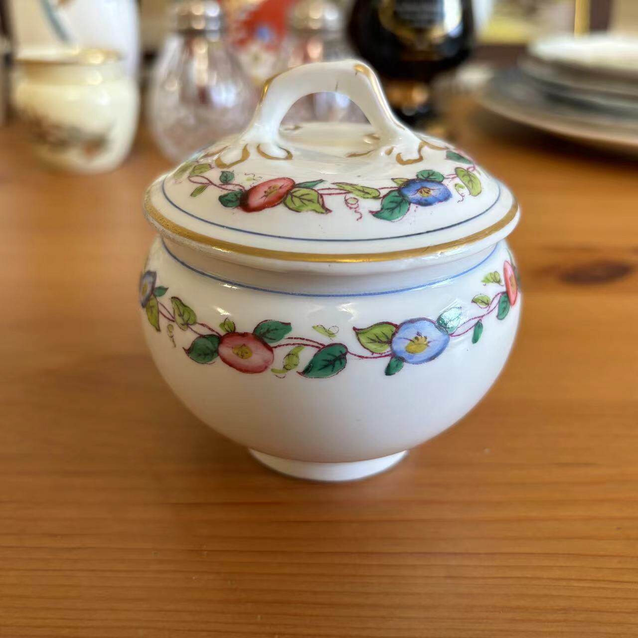 Minton 明顿 百年古董手绘缠枝纹描金花卉瓷咖啡罐 英国早期茶罐