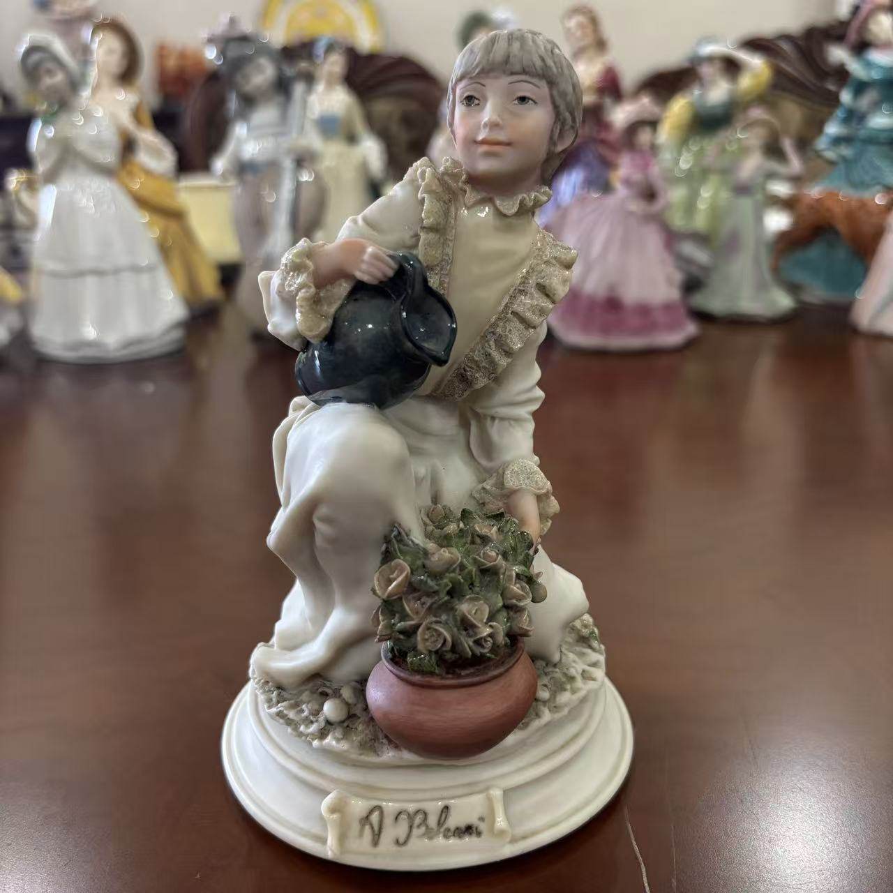 卡波迪蒙特 Capodimonte 意大利80年代冷瓷瓷偶 女孩花卉收藏摆件