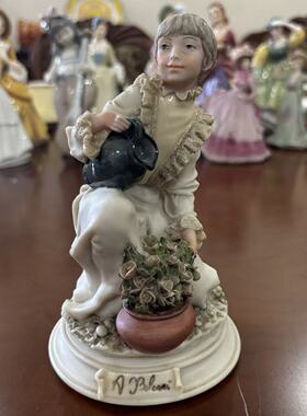 卡波迪蒙特 Capodimonte 意大利80年代冷瓷瓷偶 女孩花卉收藏摆件