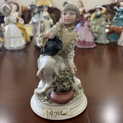 卡波迪蒙特 Capodimonte 意大利80年代冷瓷瓷偶 女孩花卉收藏摆件