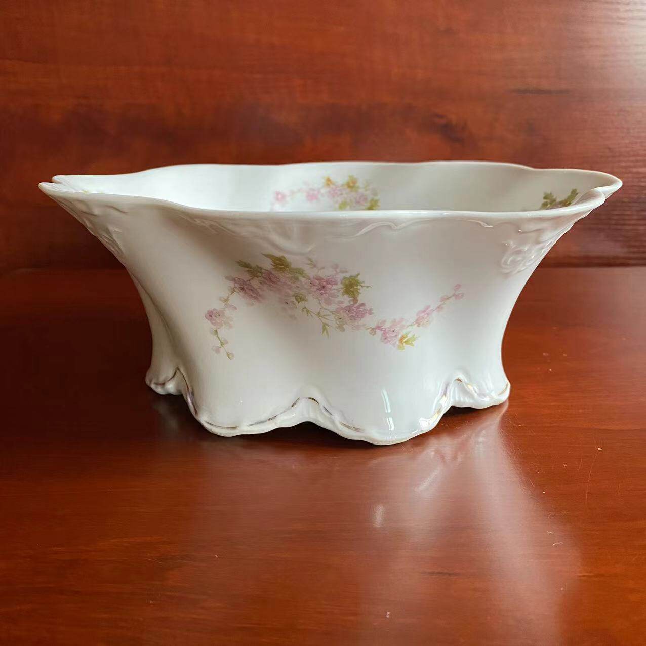 Vintage 德国中古瓷器花盆摆件 螺纹瓷装饰花盆 花器 特价
