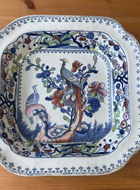 Mason's 马森 Ironstone 英国古董收藏老瓷盘 花鸟装饰大方碟深盘
