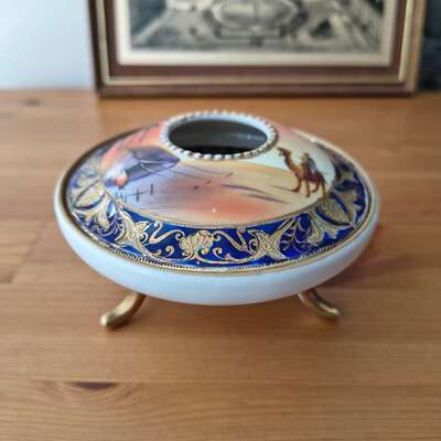 NORITAKE 则武日本古董稀有收藏手绘三足熏炉 中东风格装饰香薰罐