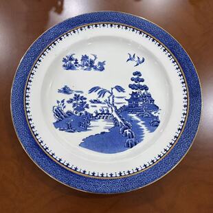 Silicon China 英国老瓷厂 20年代古董老柳树收藏赏盘 挂盘摆件碟