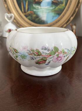 AYNSLEY 安兹丽 WILD TUDOR 野生都铎描金花盆 英国中古骨瓷花器