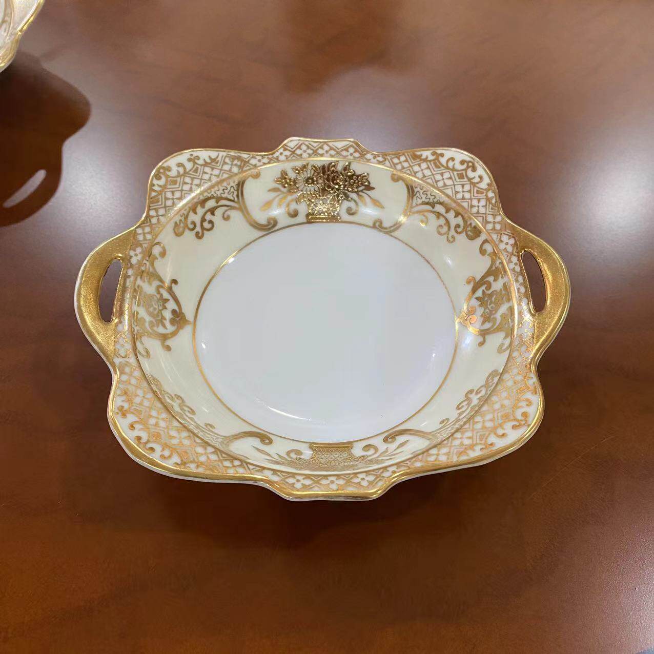 则武 Noritake 日本古董双耳描金手绘小碟  百年怀旧老瓷盘 果盘