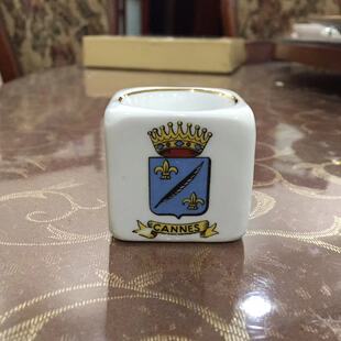 Limoges 利摩日 法国徽章瓷 烛台摆件 Vintage 方形纹章收藏瓷器
