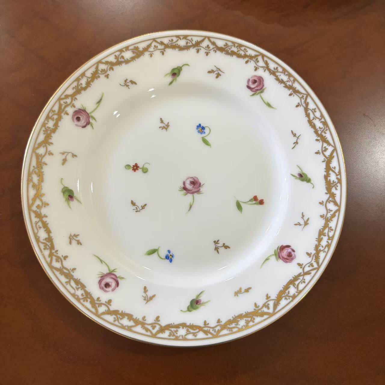 Limoges 法国利摩日 1907年古董手绘描金花卉装饰碟 稀有收藏瓷盘