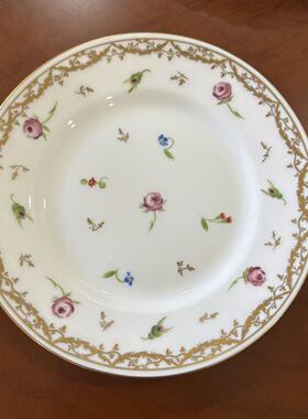 Limoges 法国利摩日 1907年古董手绘描金花卉装饰碟 稀有收藏瓷盘