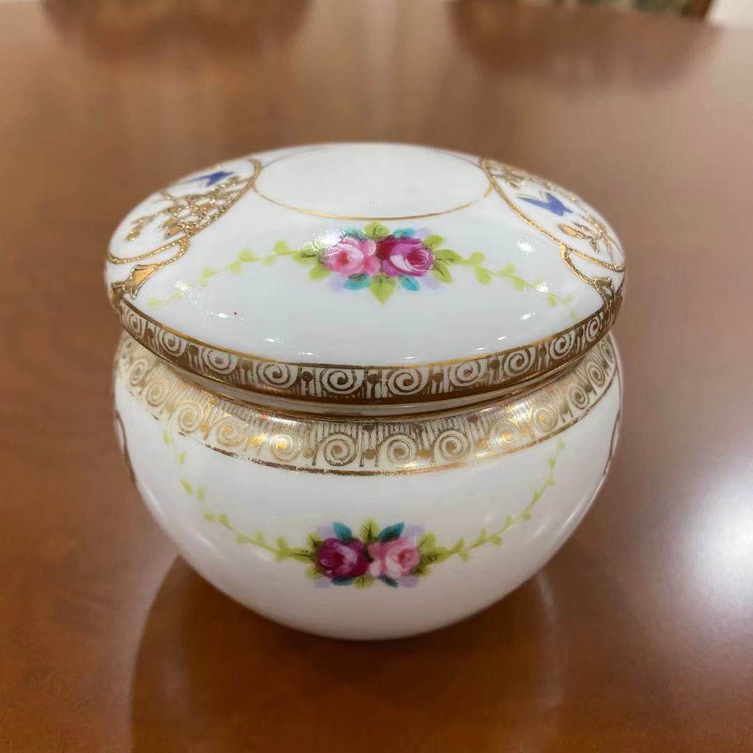 日本则武 Noritake 古董手绘首饰盒盖罐 百年手工首饰盒 摆件瓷罐