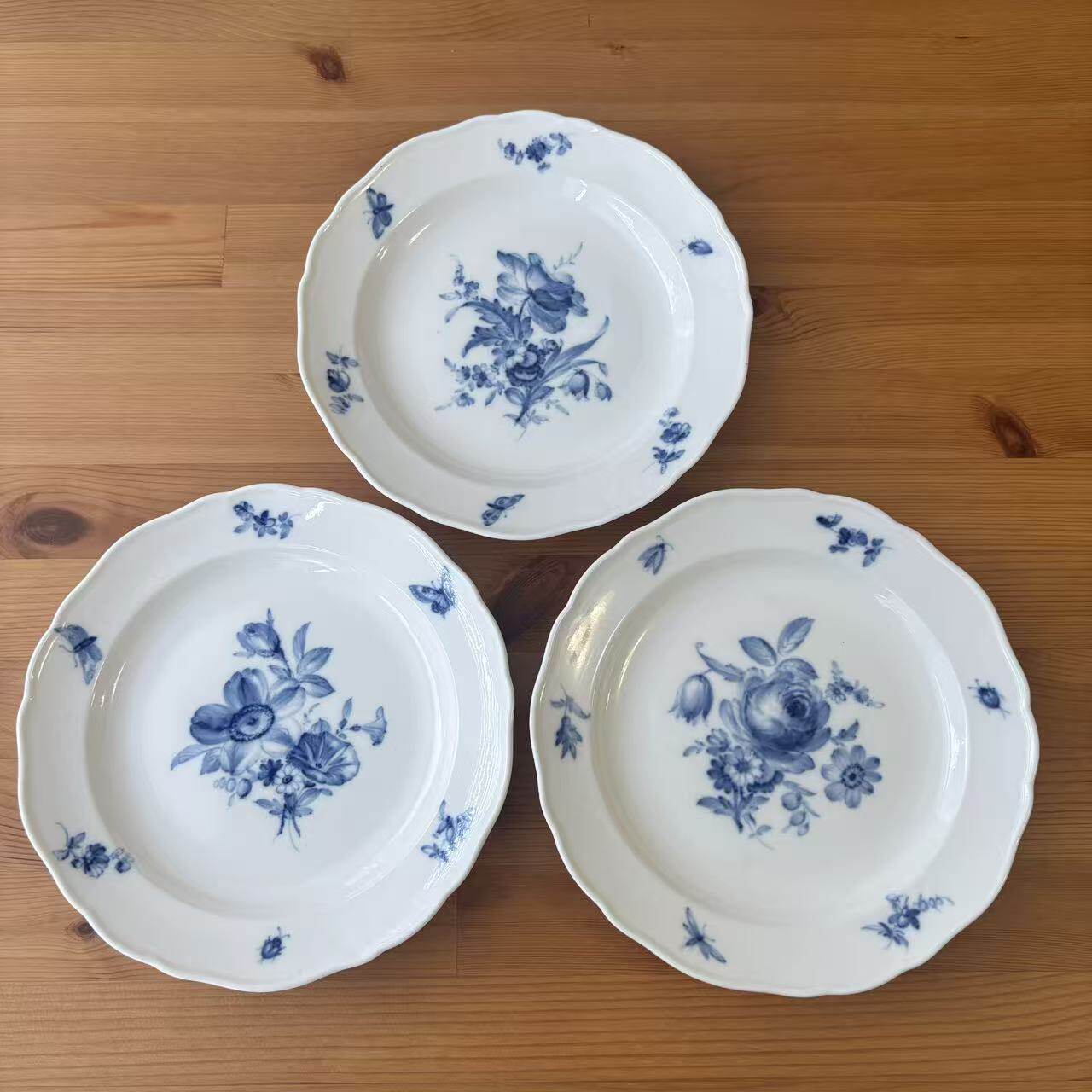 MEISSEN 梅森 德意志之花 手绘青花花卉赏盘 装饰摆件瓷碟 一等品