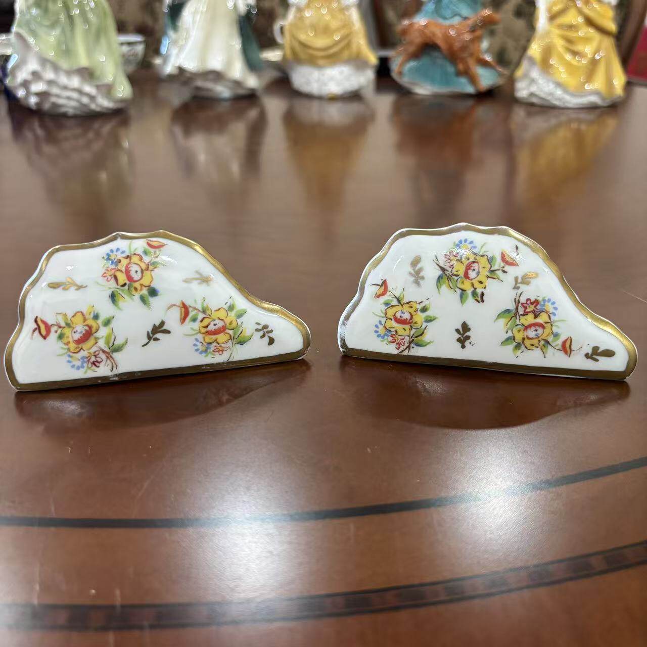 西洋瓷器收藏 稀有法国手绘花卉纸巾架 菜单架 名片瓷座 香薰底座