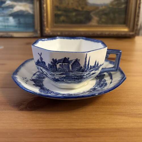 Royal Doulton 皇家道尔顿 古董收藏青花风景八角形下午杯 咖啡杯