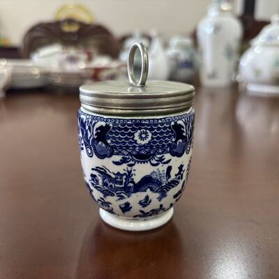Royal Worcester 伍斯特 1924年青花山水楼阁百年古董鸡蛋杯 瓷罐