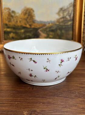 Nyon 欧洲瓷器收藏 瑞士 鎏金手绘花卉糖碗 收藏老瓷器瓷碗摆件