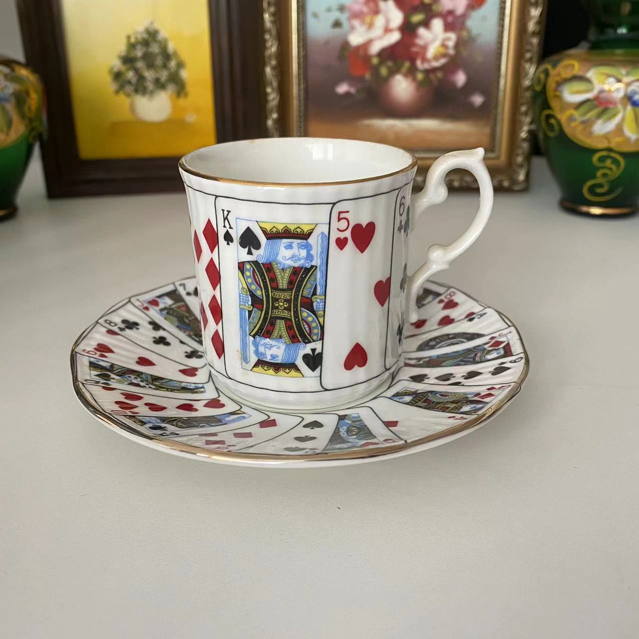Elisabethan伊丽莎白扑克牌英国骨瓷浓缩咖啡杯纸牌画下午茶杯