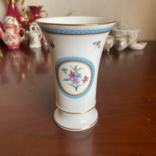 Spode 斯波德 Trapnell  蝴蝶花卉鎏金花瓶摆件 英国骨瓷装饰瓷瓶