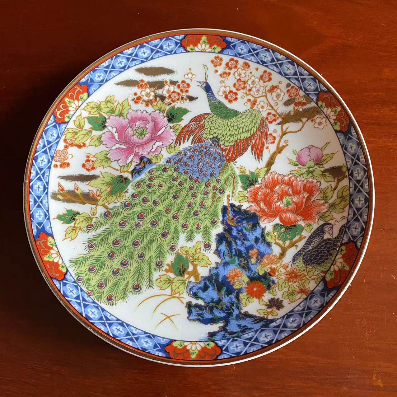 荣和谨制 Vintage 日本花鸟花卉收藏盘挂盘 中古装饰摆件瓷碟赏盘