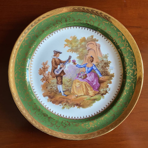 法国 Limoges 利摩日 西洋中古人物鎏金大盘 洛可可挂盘摆碟 赏盘