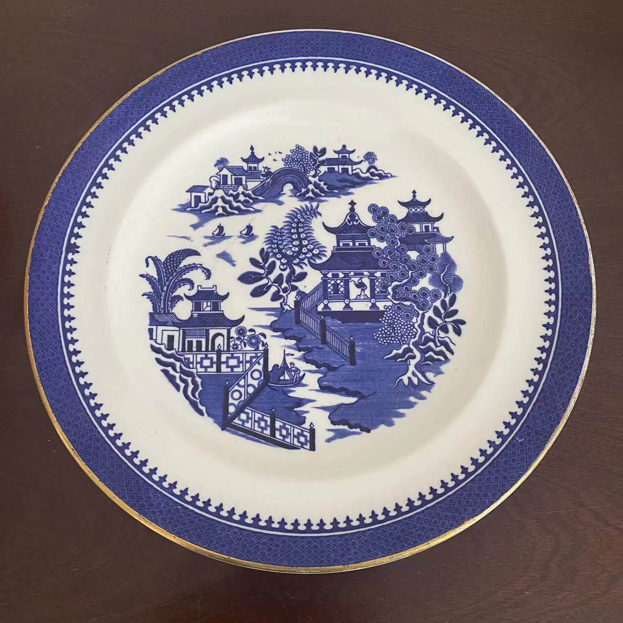 Royal Worcester 皇家伍斯特山水楼阁收藏瓷盘 1880年古董青花碟