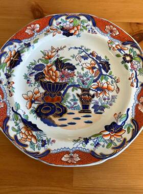 Spode 斯波德 伊万里色花卉装饰古董收藏盘摆件碟 英国老瓷器赏盘