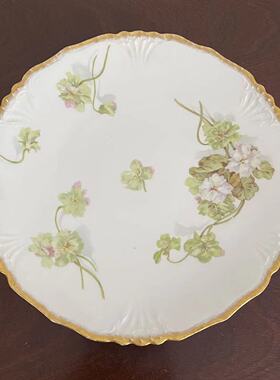 Limoges 利摩日 法国瓷器收藏 手绘描金花边盘 中古纹饰花卉瓷碟