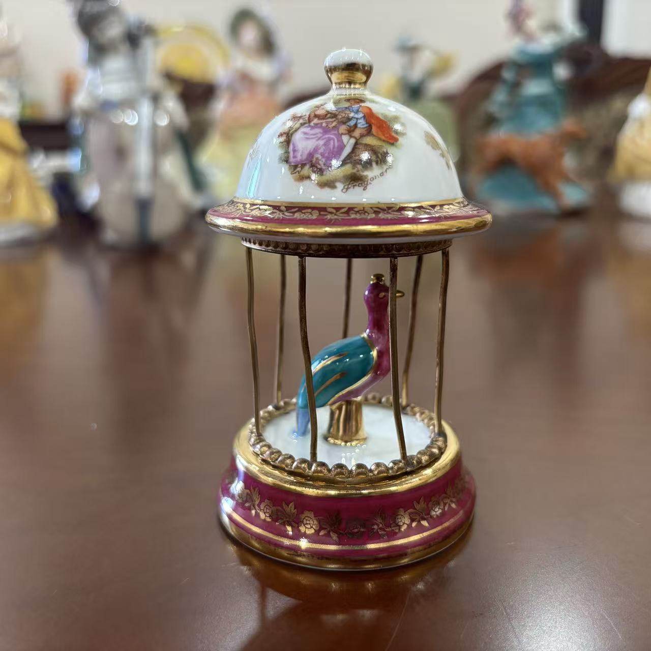 Limoges 利摩日 法国瓷器收藏孤品描金手绘瓷鸟笼 手工装饰瓷摆件